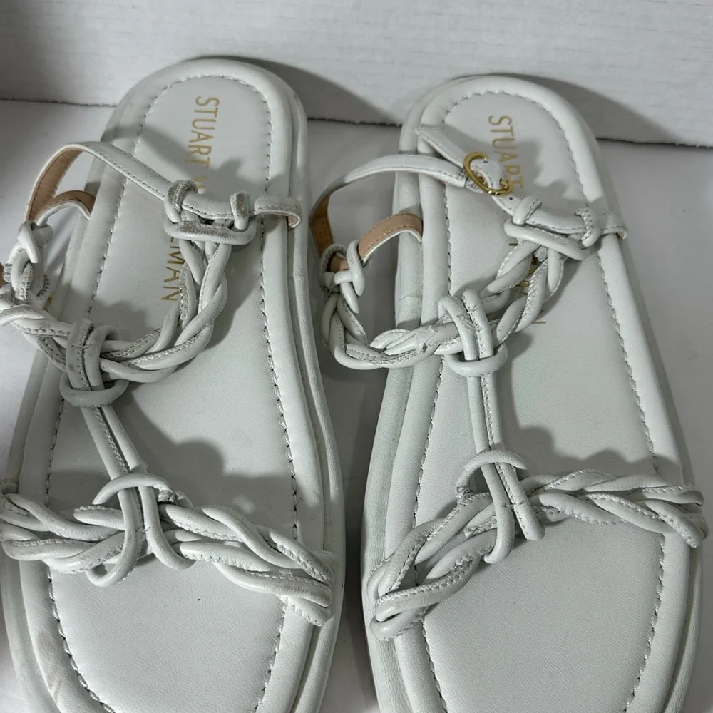 Stuart Weitzman Calypso Lift WHITE  Leather Platform Sandals SZ 8-8.5